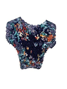 Set Of 2 Floral Textured Stretch Tops With Short Sleeves One Size Fits Most Mult